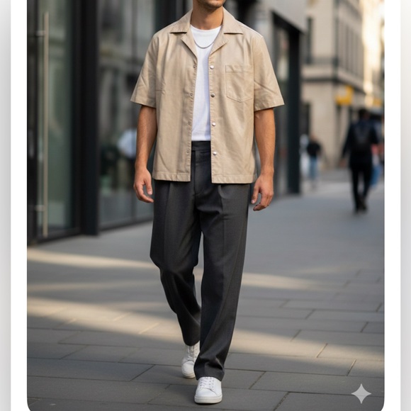 ASOS Design Faux Leather Short Sleeve Boxy Shirt - Beige / Stone - Picture 8 of 10